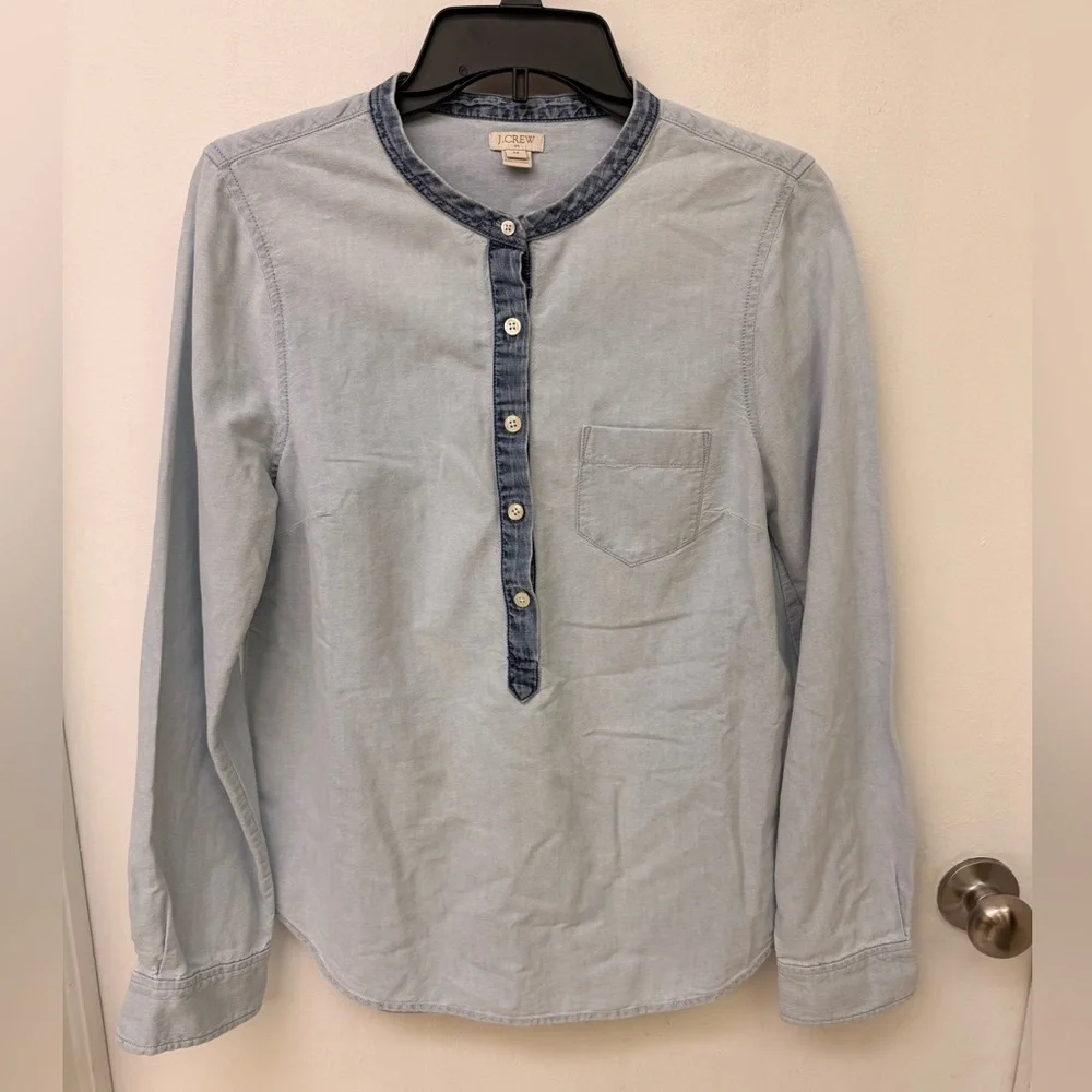 J. Crew Light Denim Contrast-Placket Henley Shirt Size M